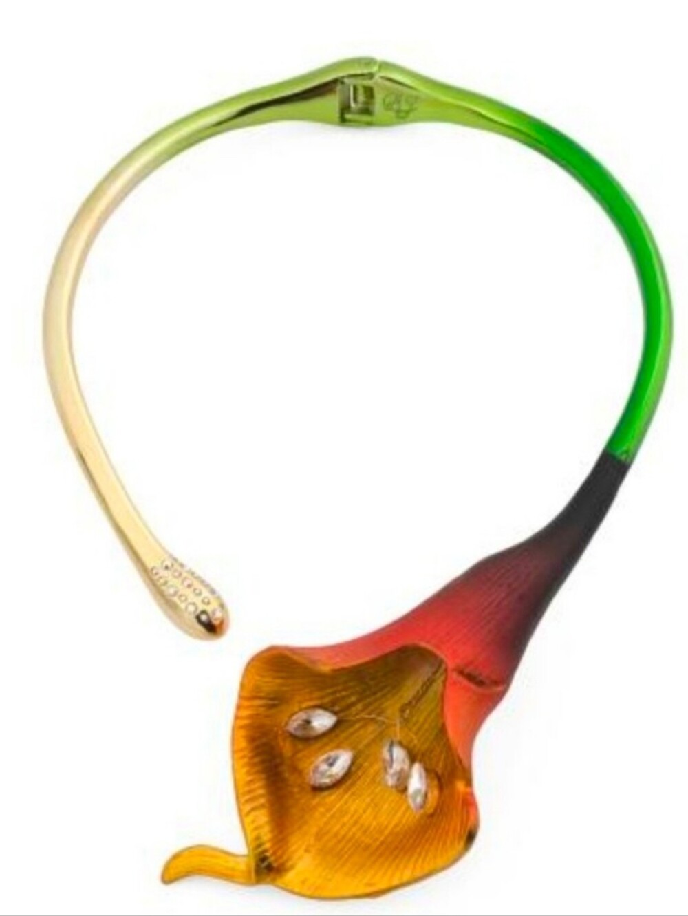 👉✨️ Betsey Johnson Gold Plated Calla U Lily Statement Hinge Necklace